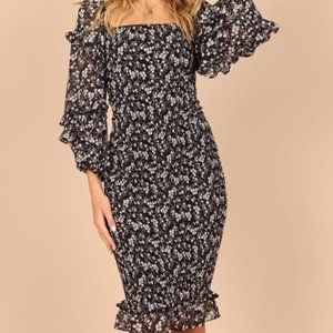 Tags still on! Bonita Shirred Frill Long Sleeve Bodycon Midi Dress